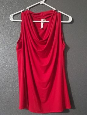 NY Collection Red Draped Cowl Neck Tank Top Sz Medium